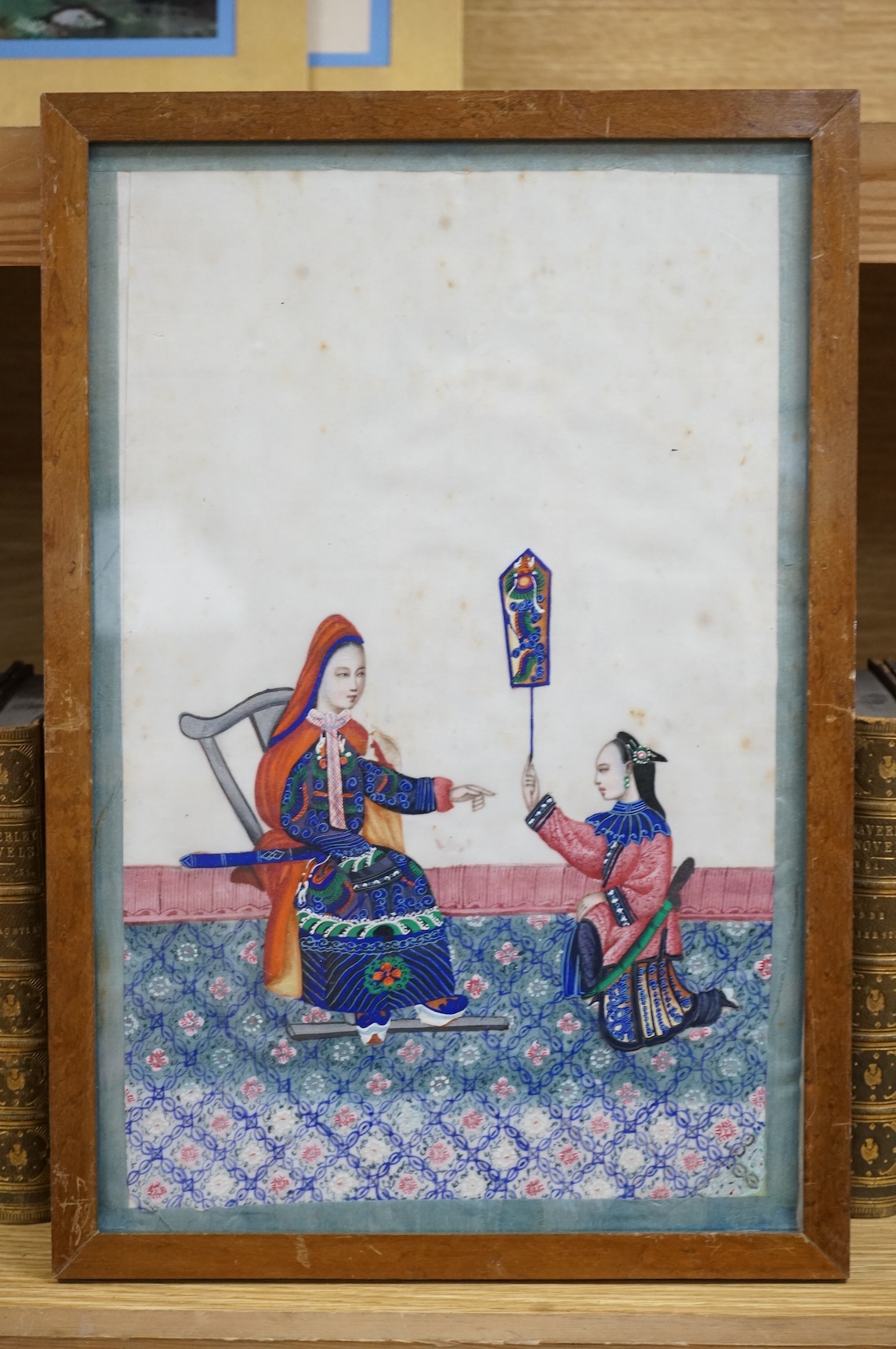 Chinese School, Emperor and assistant, pith paper painting, 32 x 20cm